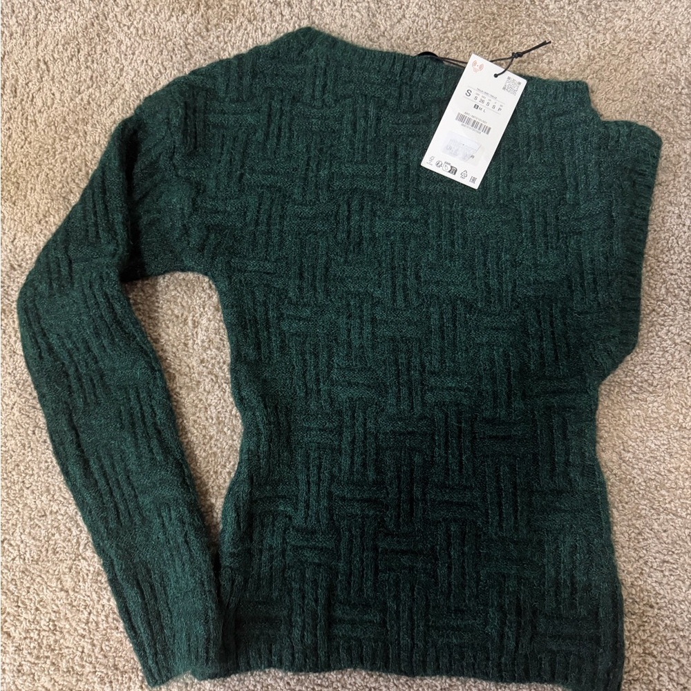 Zara Dark Green one shoulder sweater NWT